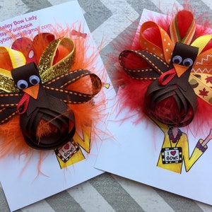Turkey Hair Bow-Thanksgiving Hair Bow-Turkey Sculpture Hair Bow