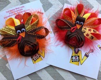 Turkey Hair Bow-Thanksgiving Hair Bow-Turkey Sculpture Hair Bow
