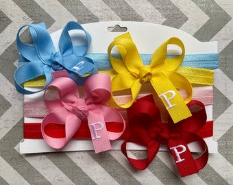 Set of 4 Baby Boutique Monogrammed Hair Bows/Baby Hair Bows/Baby Headbands/Headbands/Monogrammed Hair Bows/Baby Boutique Bows