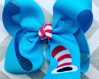Cat in the Hat Boutique Hair Bow/Cat in the Hat/Hair Bow/Boutique Hair Bow/Red Hat Hair Bow/School Hair Bow/Book Hair Bow