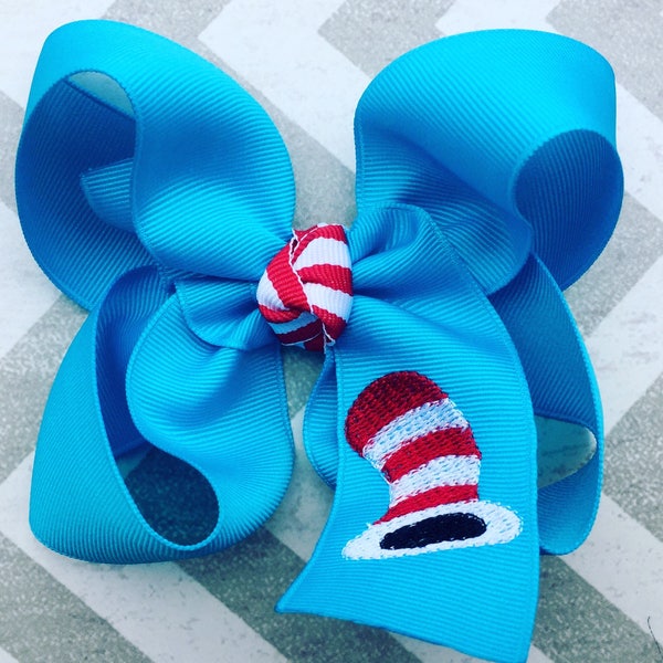 Cat in the Hat Boutique Hair Bow/Cat in the Hat/Hair Bow/Boutique Hair Bow/Red Hat Hair Bow/School Hair Bow/Book Hair Bow