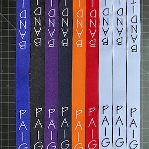 Embroidered Ribbon/Custom Ribbon/Bookbag Ribbon/Make your own Sports Ponytail Streamers/Sports Team Ribbons/Team Bag Label/Team Bag Tag