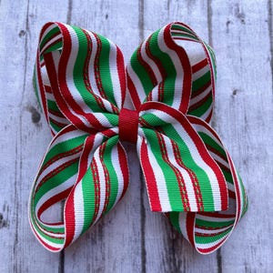 Ready to Ship Christmas Hair Bow/Red White and Green Hair Bow/Striped Hair Bow/Boutique Hair Bow/Christmas