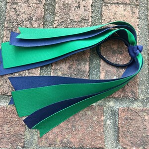 Navy and Dark Green School Uniform Ponytail Streamer/School Bow/Ponytail Streamer/Ponytail Bow/Ponytail Hair Bow/Hair Bow/Bow/Navy Green Bow image 3