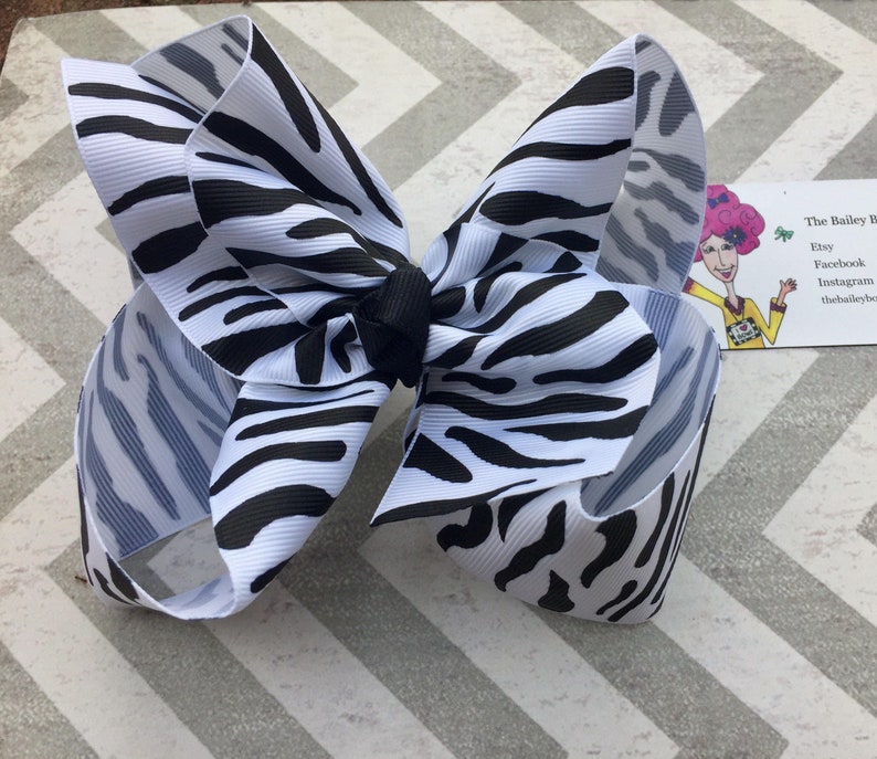 Big Black and White Zebra Print Hair Bow/zebra Hair Bow/big Etsy