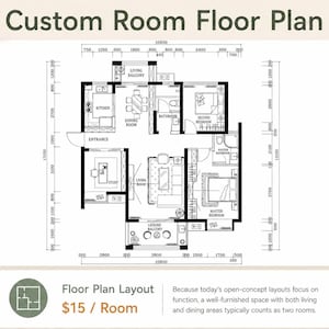 May include: A black and white architectural floor plan titled Custom Room Floor Plan, featuring a kitchen, dining room, living room, study, two bedrooms, two bathrooms, and two balconies with detailed dimension lines and numerical measurements.