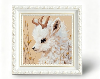Original oil painting of a little deer, forest animals ,children's painting,Fawn Oil Painting,Whitet Deer Figurine, Gift Idea