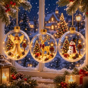 Decorazione natalizia a forma di globo illuminato, con Babbo Natale, pupazzo di neve, angelo, renna e trenino, luci LED a LED per l'albero di Natale, regalo per le feste.