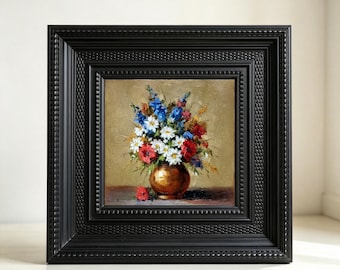 Ornate Framed Oil Painting,Floral Oil Painting,Original Oil Painting Vintage Flower Bouquet in Vase,Bouquet in Vase, Anniversary Gift