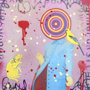 Mercredi Enfants art original collage peinture art contemporain art excentrique petites œuvres toile techniques mixtes