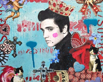 Elvis, King of Rock | Original Elvis Presley Collage Art | Pop Art Wall Decor | Rock & Roll Artwork