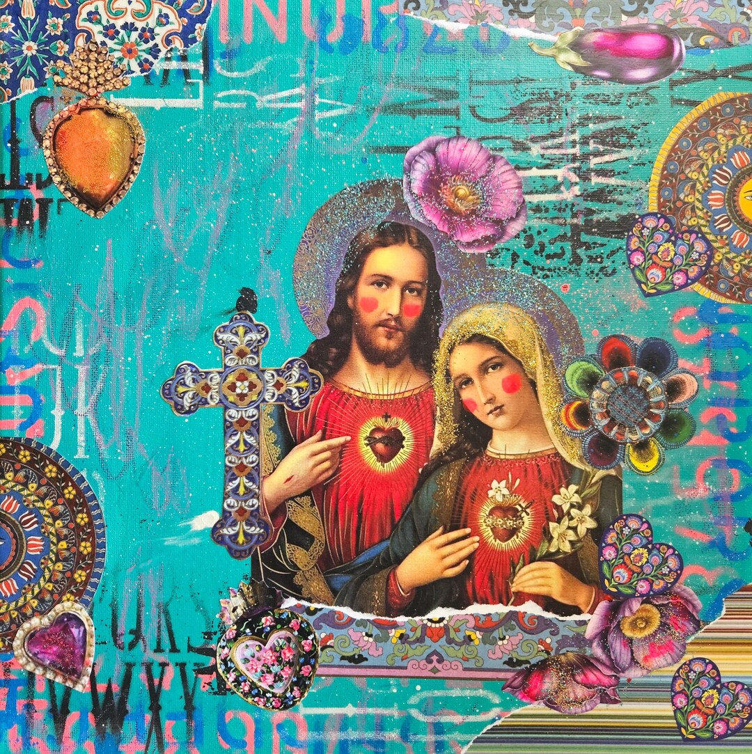 Mother and Son Original Collage Mixed Media Art Wall Art Square Foot ...