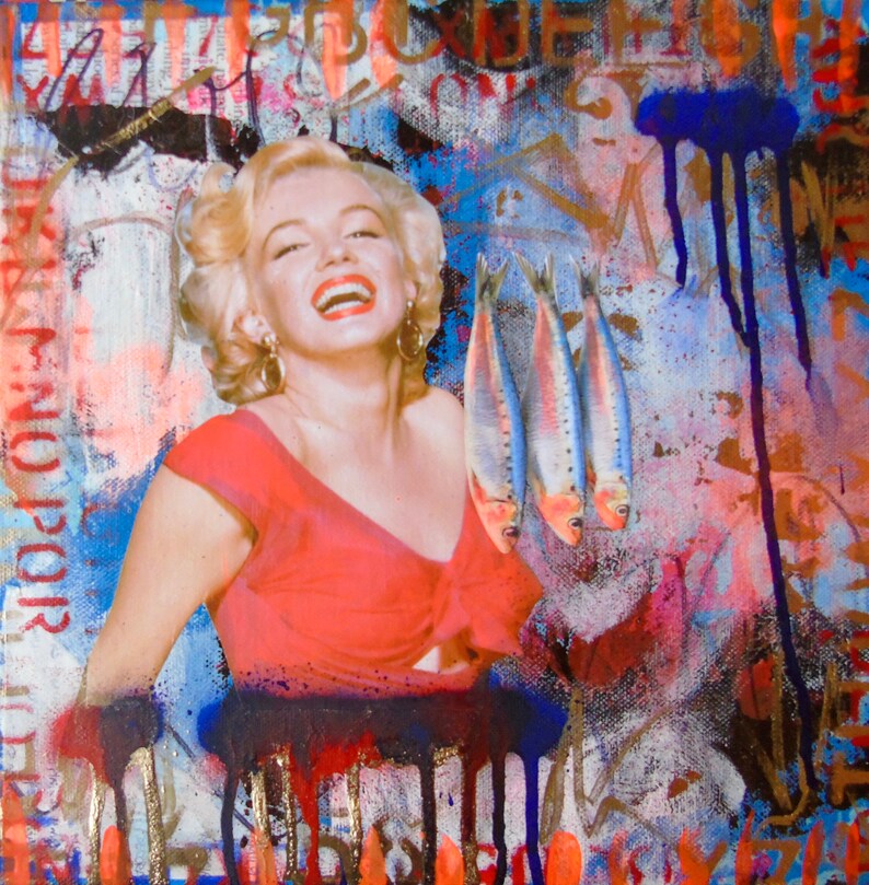 Download Gone Fishing Marilyn Original Art Collage Art Painting Mixed Media Red Blue Niagara Mixed Media Collage Art Collectibles Delage Com Br