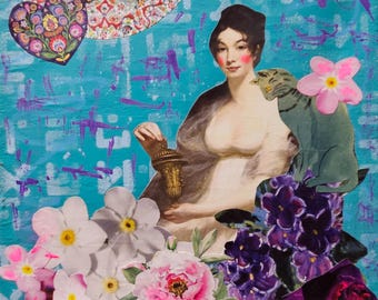 Young at Heart Art Collage original mixed media pop art canvas wall art