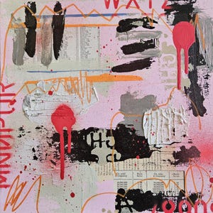 Oryginalny abstrakcyjny kolaż: sztuka ścienna na płótnie w technice mieszanej