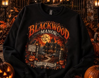 Vintage spookhuis-sweatshirt | Halloween-trui met pompoenen | Spooky Season-trui
