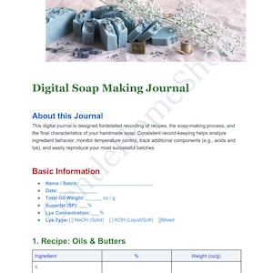 Productos digitales de jabón, planificador de elaboración de jabón, registro digital de lotes de jabón, diario de recetas, imprimible, versión para imprimir en PDF,