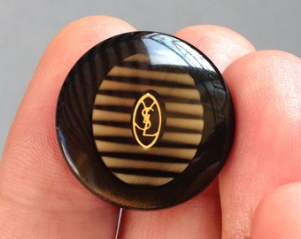 1 YSL button / Yves Saint Laurent Vintage 1970s monogrammed buttons / Haute Couture monogram lucite button for dress or blazer