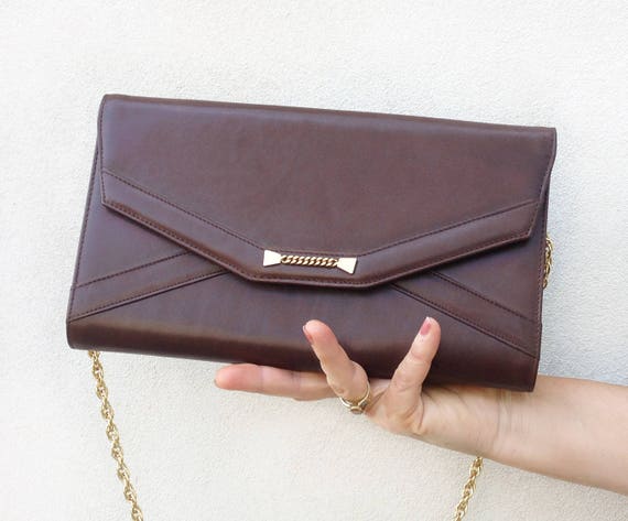 Leather clutch Bag / Vintage 70s pochette / brown