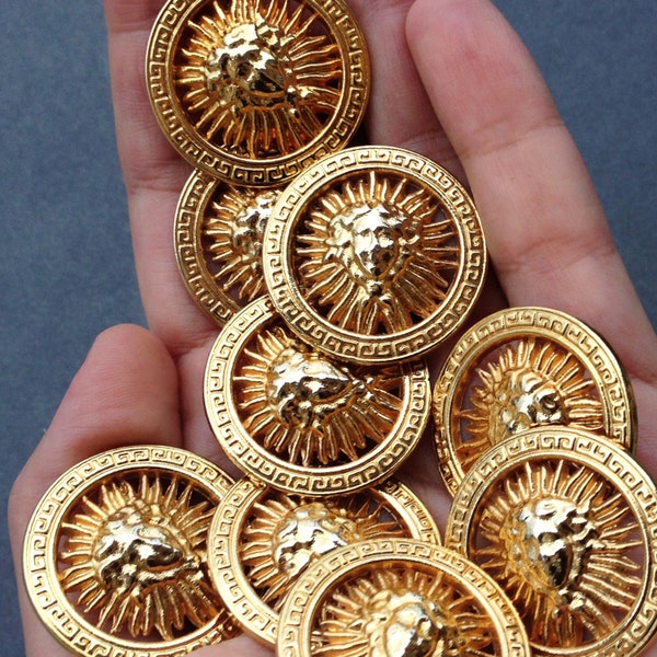 1 pc Vintage 1990s coat button size XL 31 mm 1.2" / golden sun Made in Italy brass button / Designer blazer gold metal luxury shank button