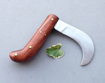 Italian pocket Knife / 70s one blade folding knife / pruning knife signed Inox / wooden handle billhook / farm rustic tools handmade knives