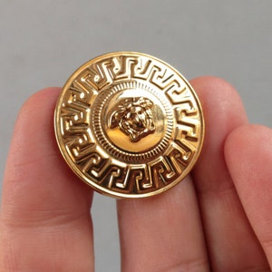 1 GIANNI VERSACE large button size 30 mm 1.1" / Vintage designer golden brass button / 1 peace medusa blazer coat gold metal shank button