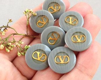 1 pc VALENTINO vintage button / Authentic 1990s Italian Designer monograms buttons / Haute Couture monogrammed shank button