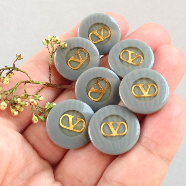 1 pc VALENTINO vintage button / Authentic 1990s Italian Designer monograms buttons / Haute Couture monogrammed shank button