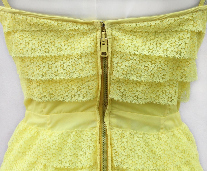 50s yellow corset / boned bodice corselette / lace ruffled Etsy