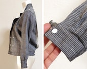 Vintage double breasted jacket / 80s cropped pinstripe blazer / hipster linen NOS short coat / summer bomber size extra small