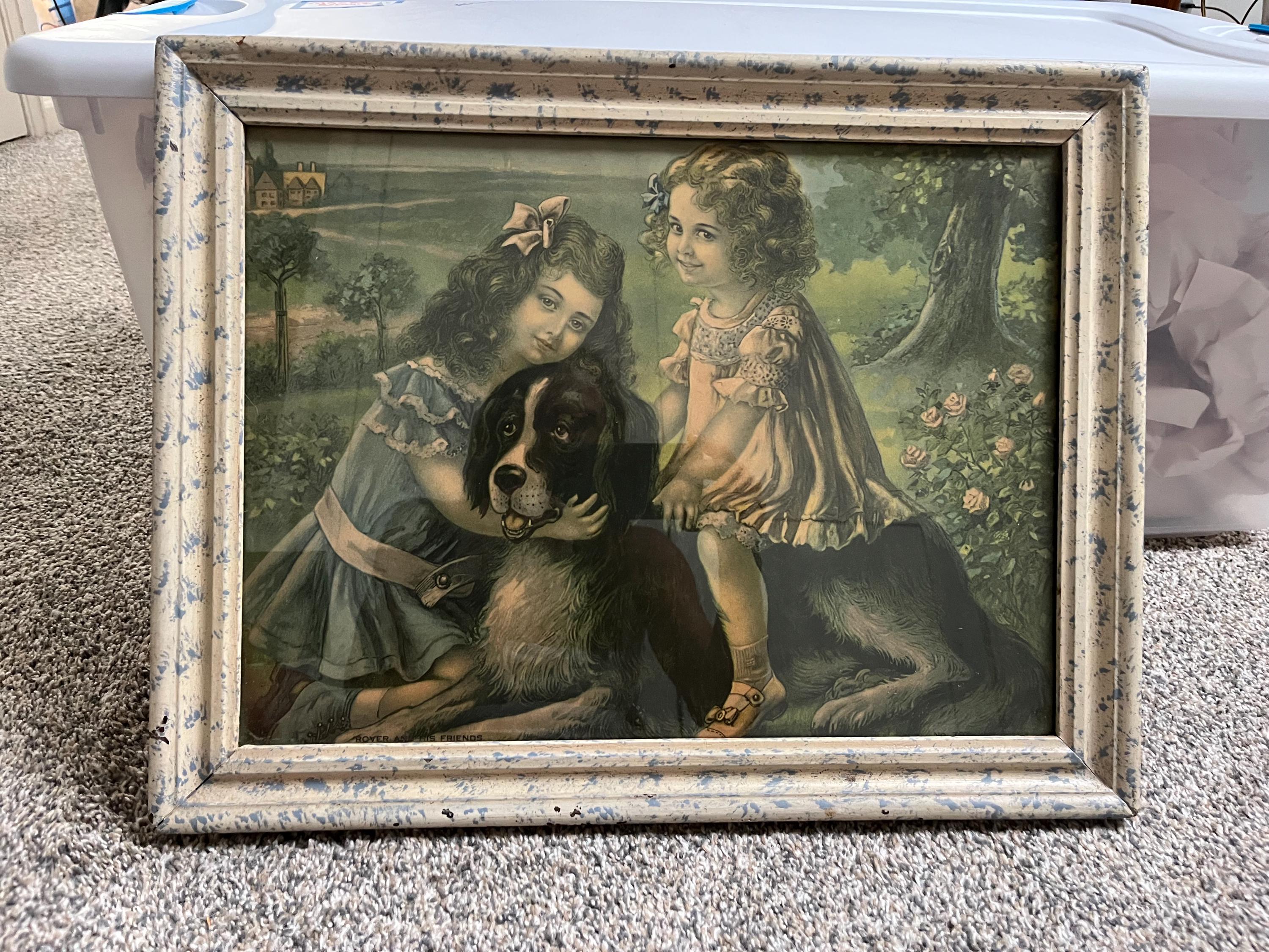 Victorian Lithograph Girl With Dog - Etsy