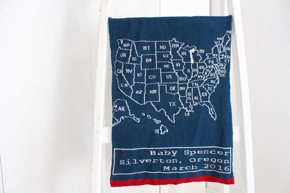 Map of USA baby blanket personalised gift for a baby shower Etsy