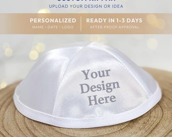 Custom Kippahs with Your Logo, Personalized Yarmulkes, Satin, Upload Your Design, Bulk Kippahs for Bar Mitzvah, Wedding & Jewish Events