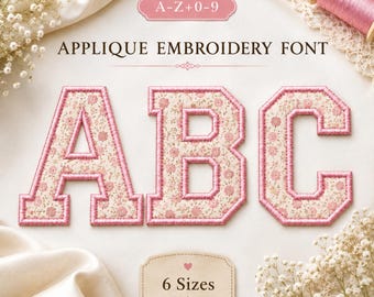 Police de caractères pour broderie appliquée A-Z, alphabet bord satiné, lettres pour broderie machine, format PES