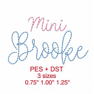 Mini Handwritten Bean Stitch Embroidery Font, Cursive Script Alphabet (PES+DST)