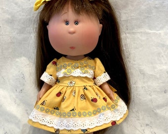 Dress for Mia Nines d'Onil doll. YELLOW Cotton Dress, slip, shoes & hairbows!