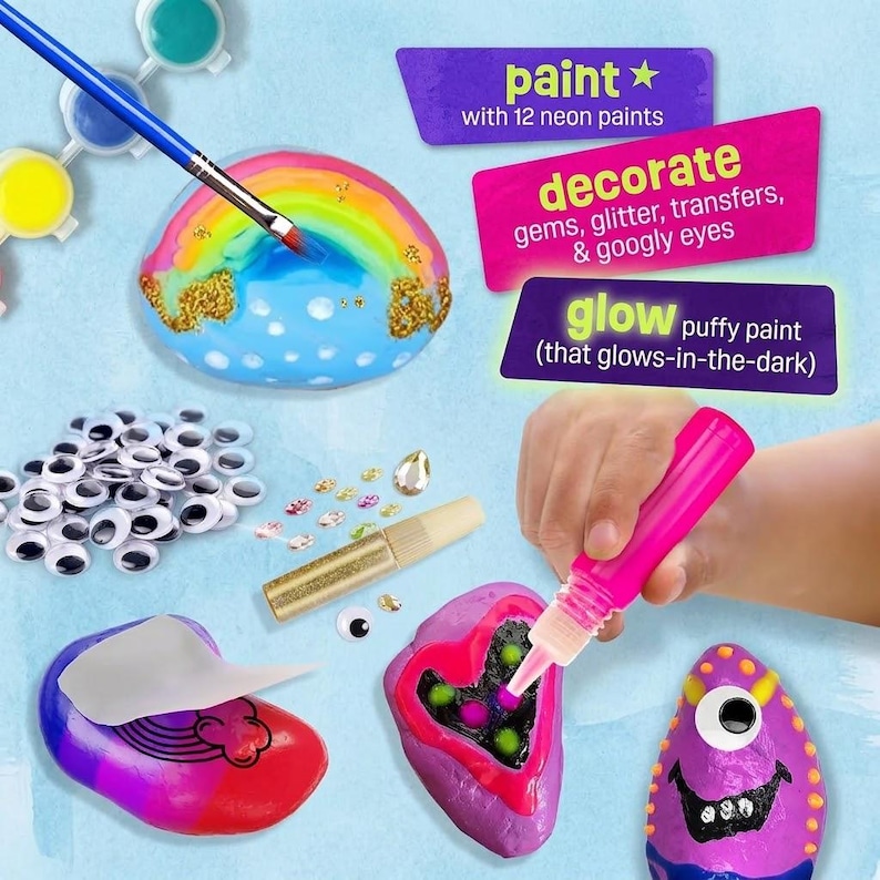 Kids Rock Painting Kit | Glow in the Dark Arts Crafts Set | DIY ...