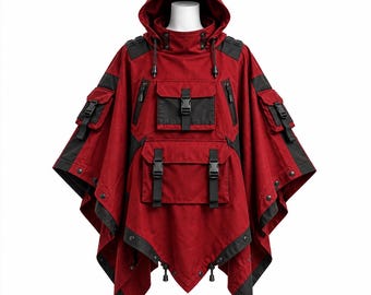 Tactical Hooded Poncho, Unisex Techwear Cape, Post Apocalyptic Costume
