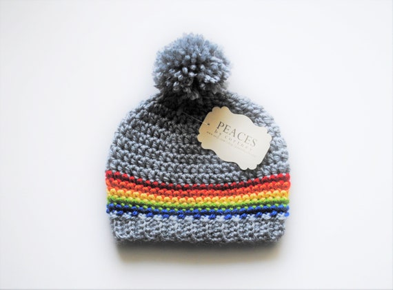 Rainbow Baby Hat With Pom-pom skull Cap 