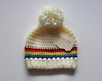 Rainbow Baby Hat with Pom-Pom (skull cap beanie)