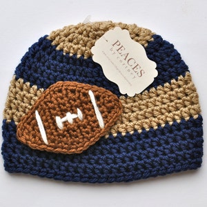 Navy Blue and Tan Football Baby Hat (skull cap beanie) Newborn to 24 Months