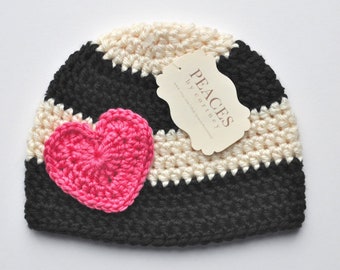 Pink Heart Baby Hat (skull cap beanie)