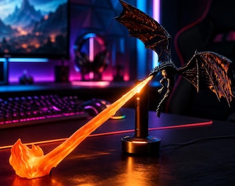 Lampada da tavolo a forma di drago fantasy, regalo perfetto, luce decorativa a forma di drago volante, oggetto da collezione per gli appassionati di draghi.