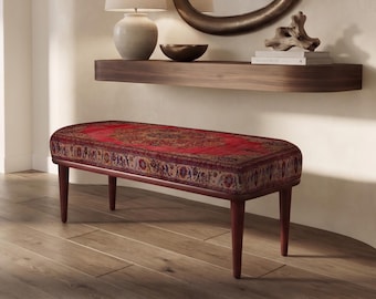 Boho halbank, pianobank, bank met abstract design, gestoffeerde voetensteun