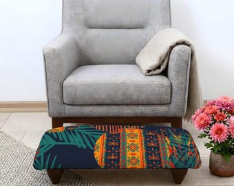 Petit banc bohème, repose-pieds confortable pour chambre d'enfant, cadeau de pendaison de crémaillère, décoration à motif kilim bas