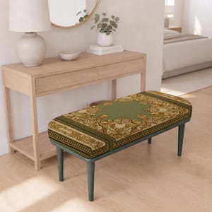 Patchwork pattern ottoman bench, perfect for guest room, summer porch, solid wood frame design afbeelding 6