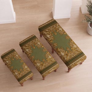 Patchwork pattern ottoman bench, perfect for guest room, summer porch, solid wood frame design afbeelding 5