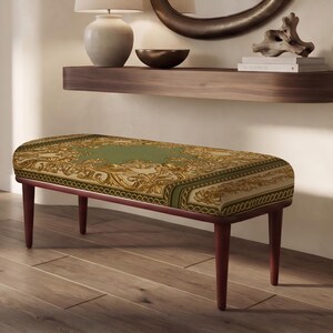 Patchwork pattern ottoman bench, perfect for guest room, summer porch, solid wood frame design afbeelding 11
