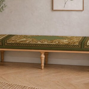 Patchwork pattern ottoman bench, perfect for guest room, summer porch, solid wood frame design afbeelding 8