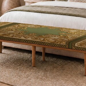 Patchwork pattern ottoman bench, perfect for guest room, summer porch, solid wood frame design afbeelding 9